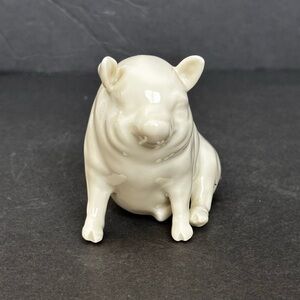 Vintage Belleek Pottery Ireland 3” Porcelain Pig Figurine Yellow Mark